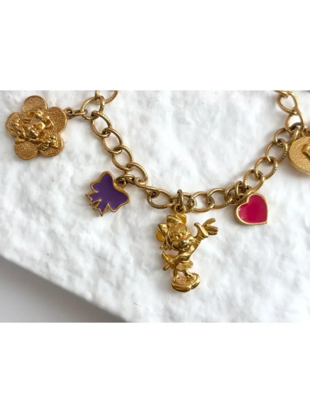 Disney Signed Minnie Mouse Friends Forever Charm Gold Toned Vintage Bracelet - Picture 2 of 16